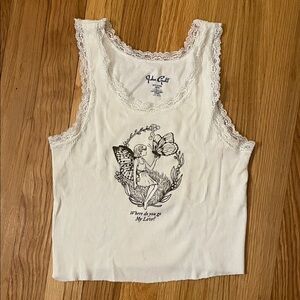 Brandy Melville Cream Lace Graphic Tank